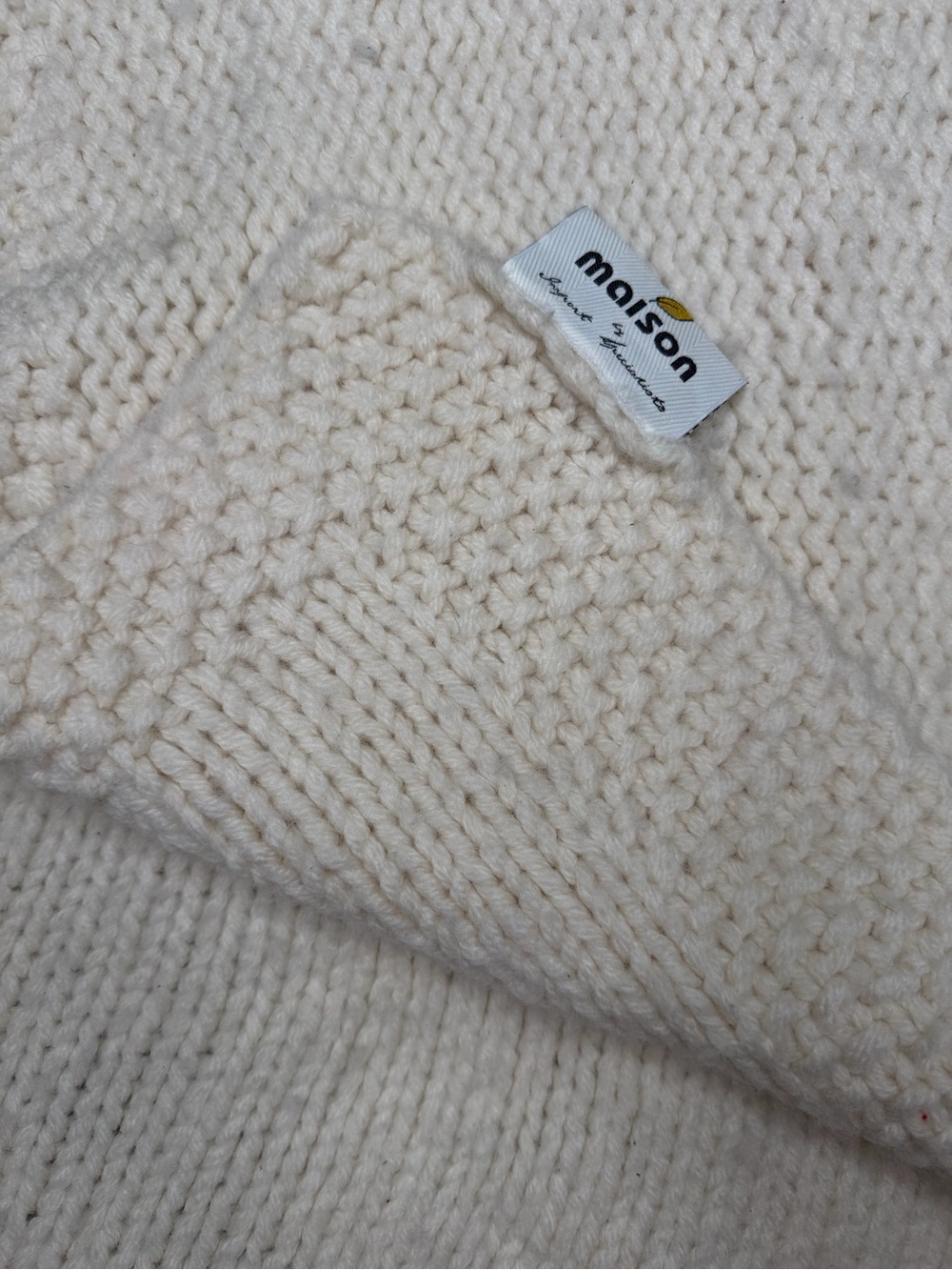 Maison 100% Wool Ivory Cream Knit Throw Blanket Textured Minimalist Cozy Home De